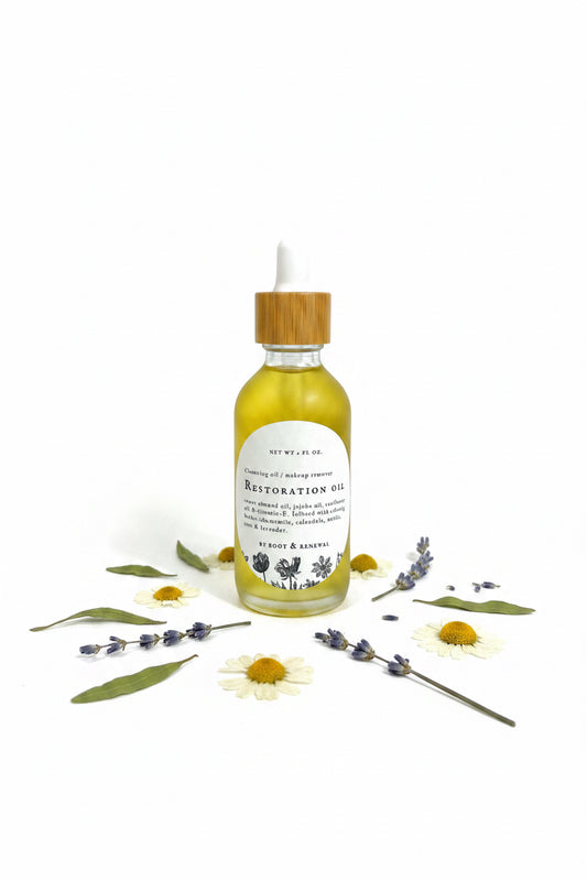 Restoration Oil - Herbal Cleaning Oil / Makeup Remover - Sensitive Skin Natural Facial Cleanser - Fragrance-free Makeup Remover - Botanical Makeup-Melting Oil - Natural Organic Lightweight Facial Oil